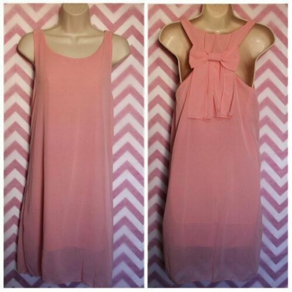 Pretty Pink Chiffon Style Bow Back Dress Size S
